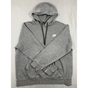 Nike Hoodie Mens Medium Gray Pullover Swoosh Sweatshirt Distressed